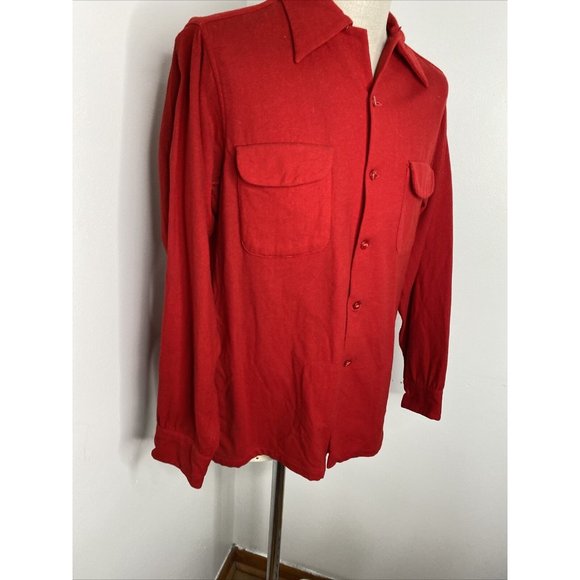 Pendleton Mens Board Shirt Size L Red Virgin Wool Loop Collar Button Down - Picture 5 of 16